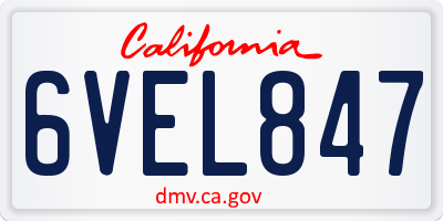 CA license plate 6VEL847