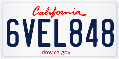 CA license plate 6VEL848
