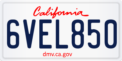 CA license plate 6VEL850