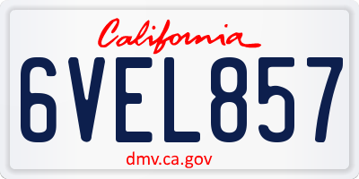 CA license plate 6VEL857