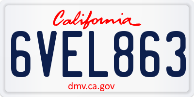 CA license plate 6VEL863