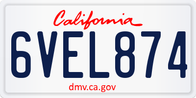 CA license plate 6VEL874