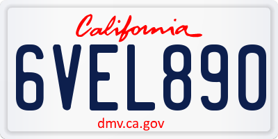CA license plate 6VEL890