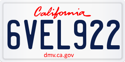 CA license plate 6VEL922