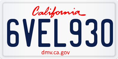 CA license plate 6VEL930