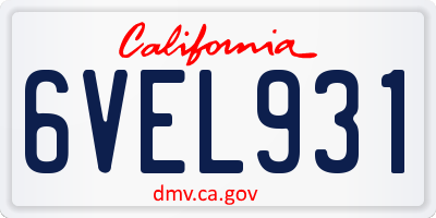 CA license plate 6VEL931