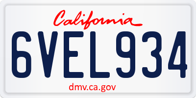 CA license plate 6VEL934