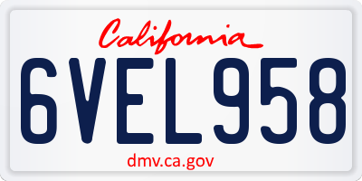 CA license plate 6VEL958