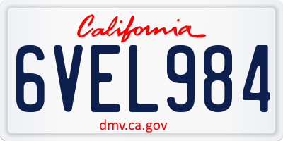 CA license plate 6VEL984