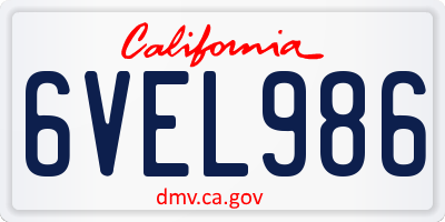 CA license plate 6VEL986