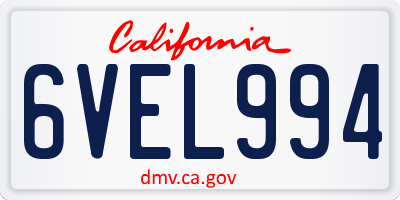 CA license plate 6VEL994