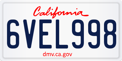 CA license plate 6VEL998
