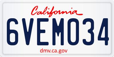 CA license plate 6VEM034