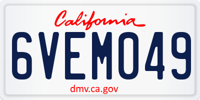 CA license plate 6VEM049