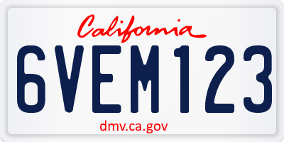 CA license plate 6VEM123
