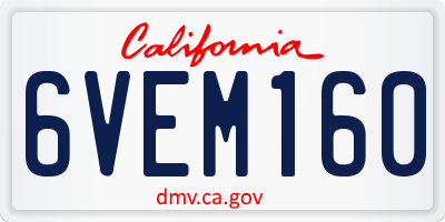 CA license plate 6VEM160
