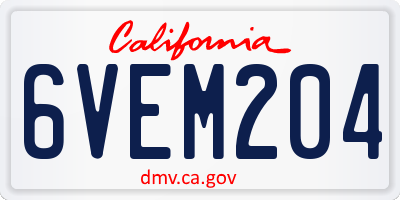 CA license plate 6VEM204