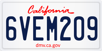 CA license plate 6VEM209