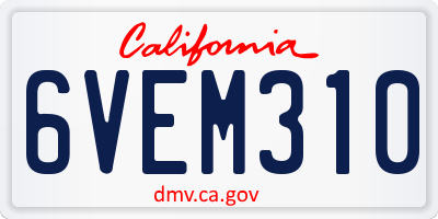 CA license plate 6VEM310