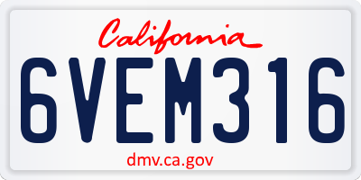 CA license plate 6VEM316