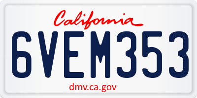 CA license plate 6VEM353