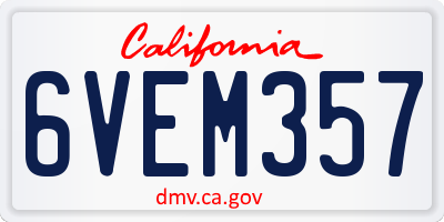 CA license plate 6VEM357
