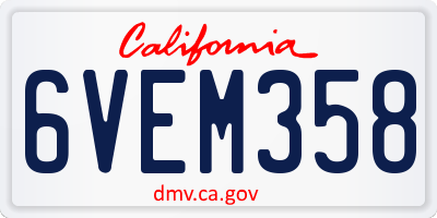 CA license plate 6VEM358