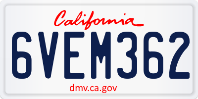 CA license plate 6VEM362