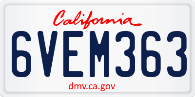 CA license plate 6VEM363