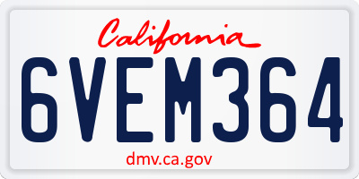 CA license plate 6VEM364