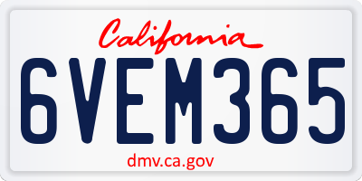 CA license plate 6VEM365