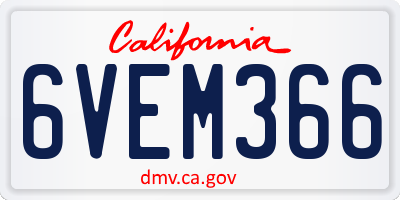 CA license plate 6VEM366