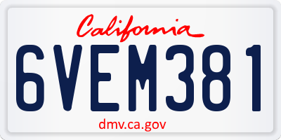 CA license plate 6VEM381