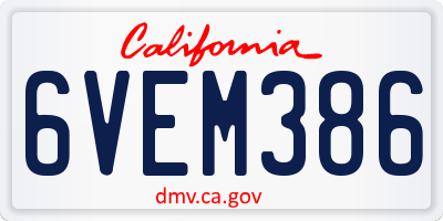 CA license plate 6VEM386