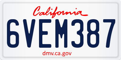 CA license plate 6VEM387