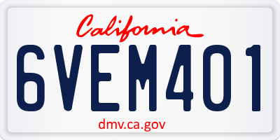 CA license plate 6VEM401