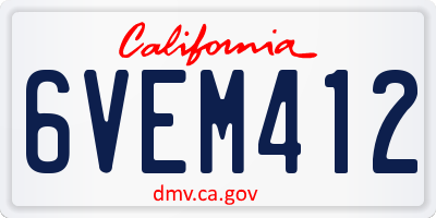 CA license plate 6VEM412
