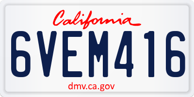 CA license plate 6VEM416