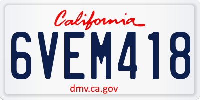 CA license plate 6VEM418