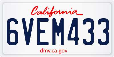 CA license plate 6VEM433