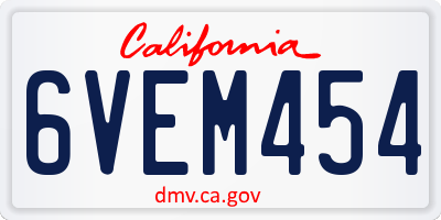 CA license plate 6VEM454