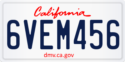 CA license plate 6VEM456