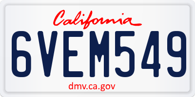 CA license plate 6VEM549