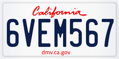 CA license plate 6VEM567