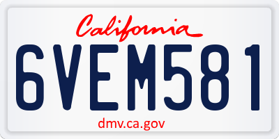 CA license plate 6VEM581