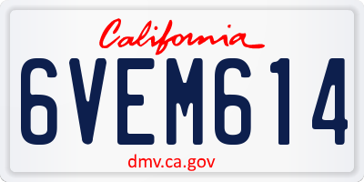 CA license plate 6VEM614