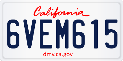 CA license plate 6VEM615