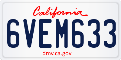 CA license plate 6VEM633