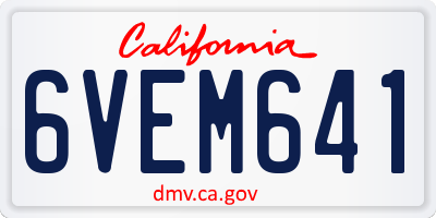 CA license plate 6VEM641