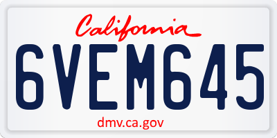 CA license plate 6VEM645